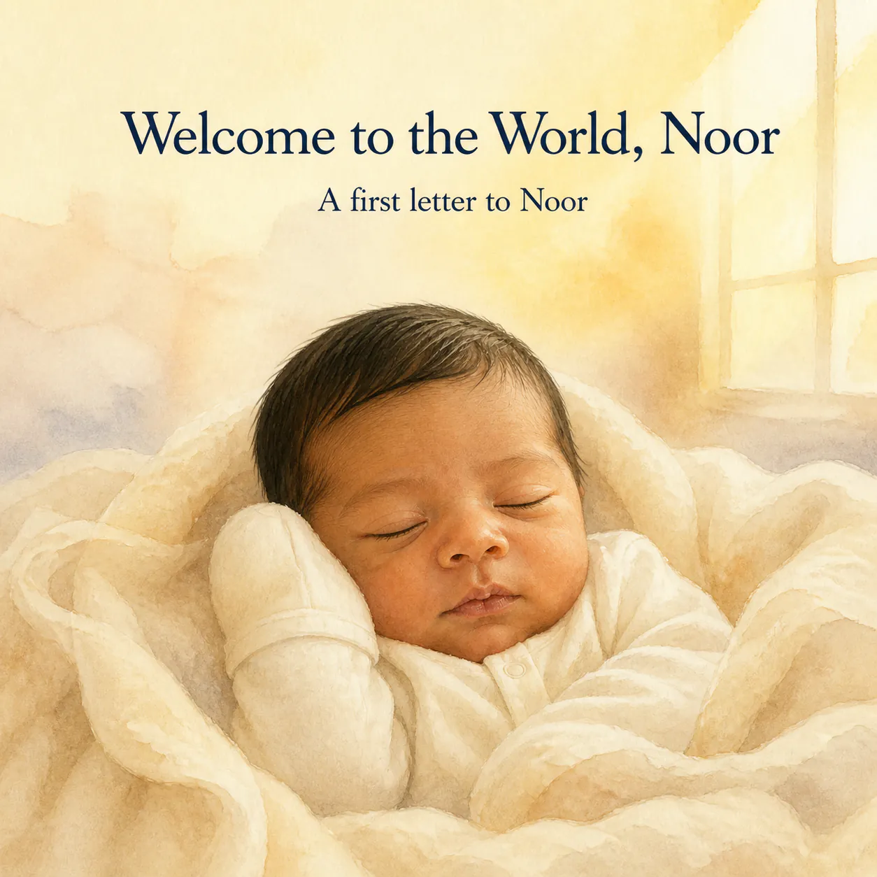 Personalized children's book cover for Welcome to the World in Watercolor style