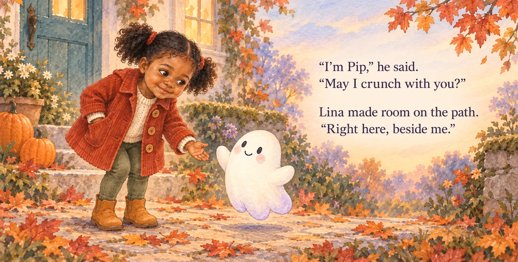 Personalized storybook inside spread 2 from The Friendly Ghost — Watercolor