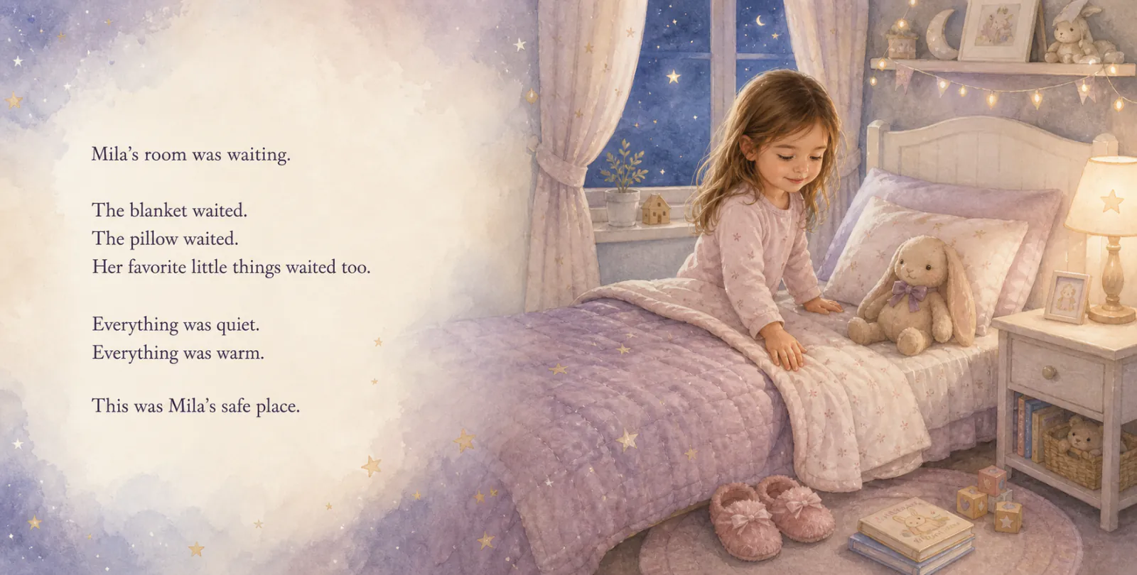 Personalized storybook inside spread 2 from Goodnight β watercolor