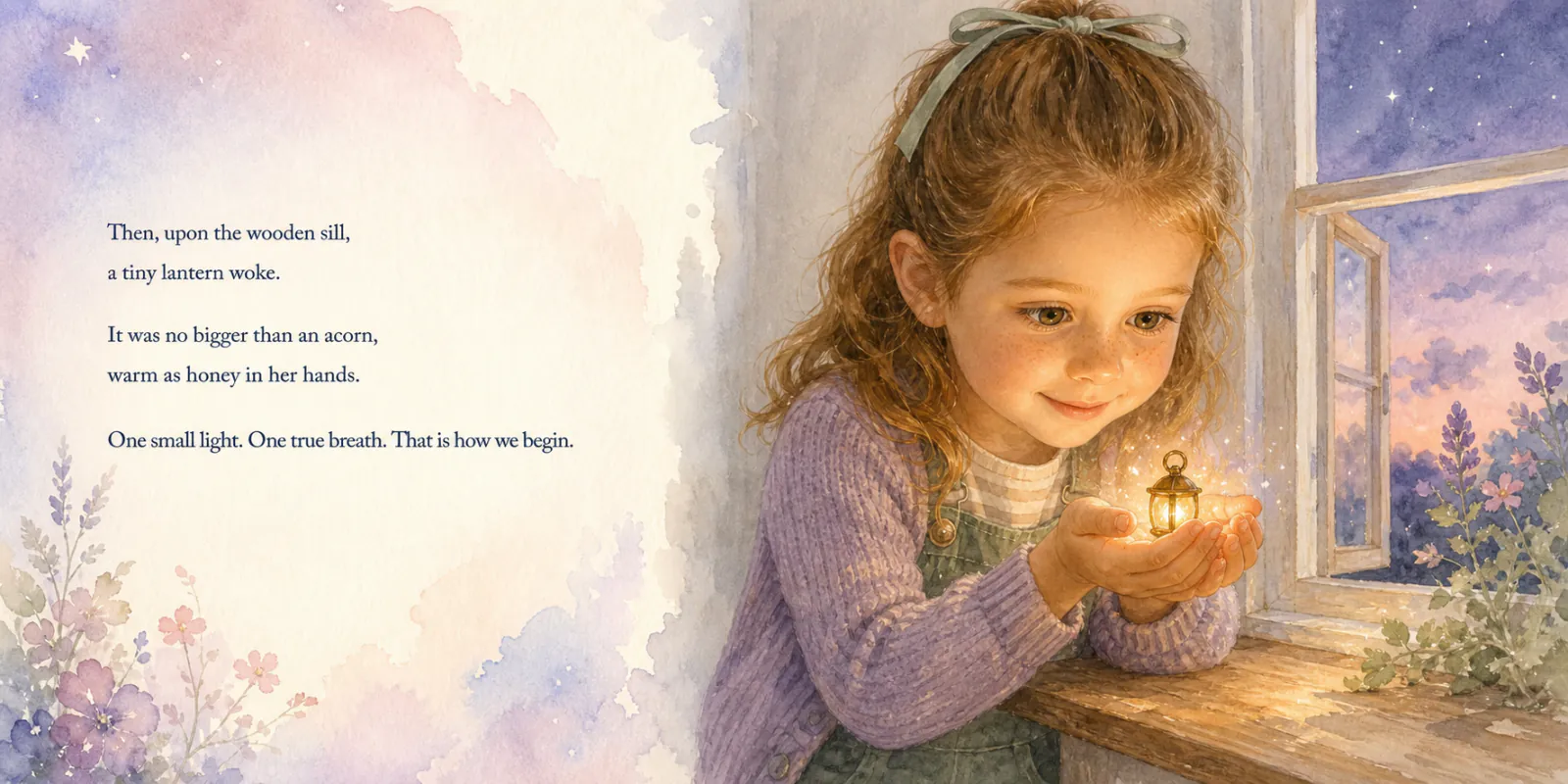 Personalized storybook inside spread 3 from The Brave — watercolor