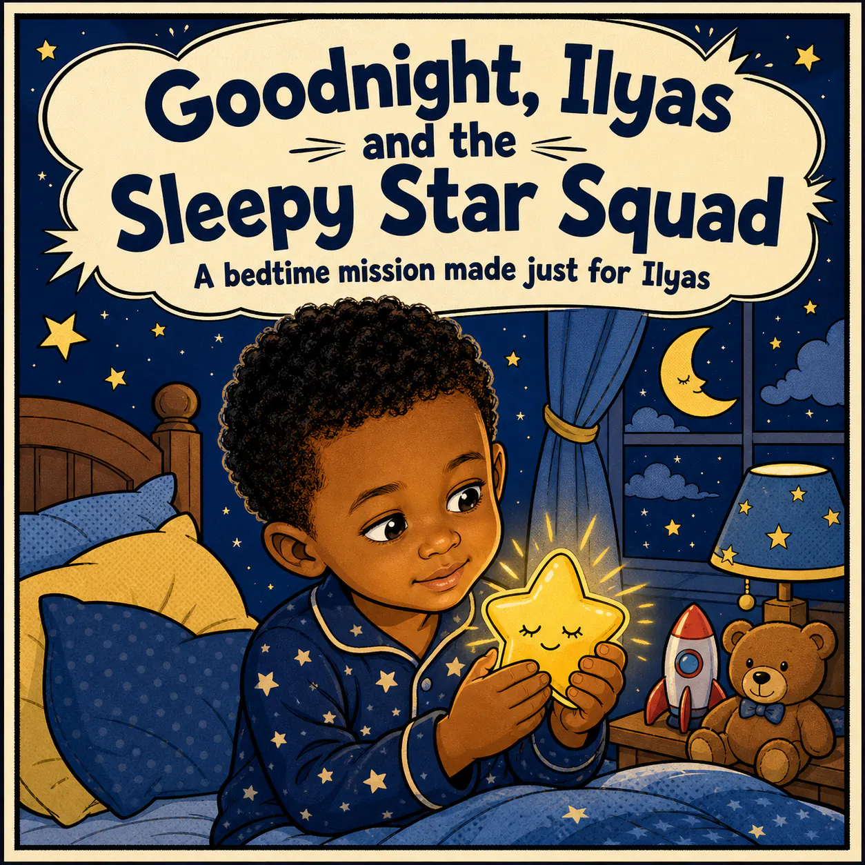 Personalized book cover for Goodnight — comics in Comic illustration style
