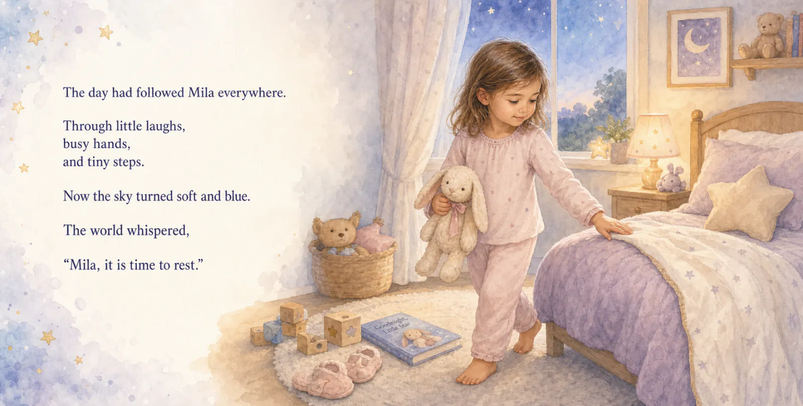 Personalized storybook inside spread 1 from Goodnight β watercolor