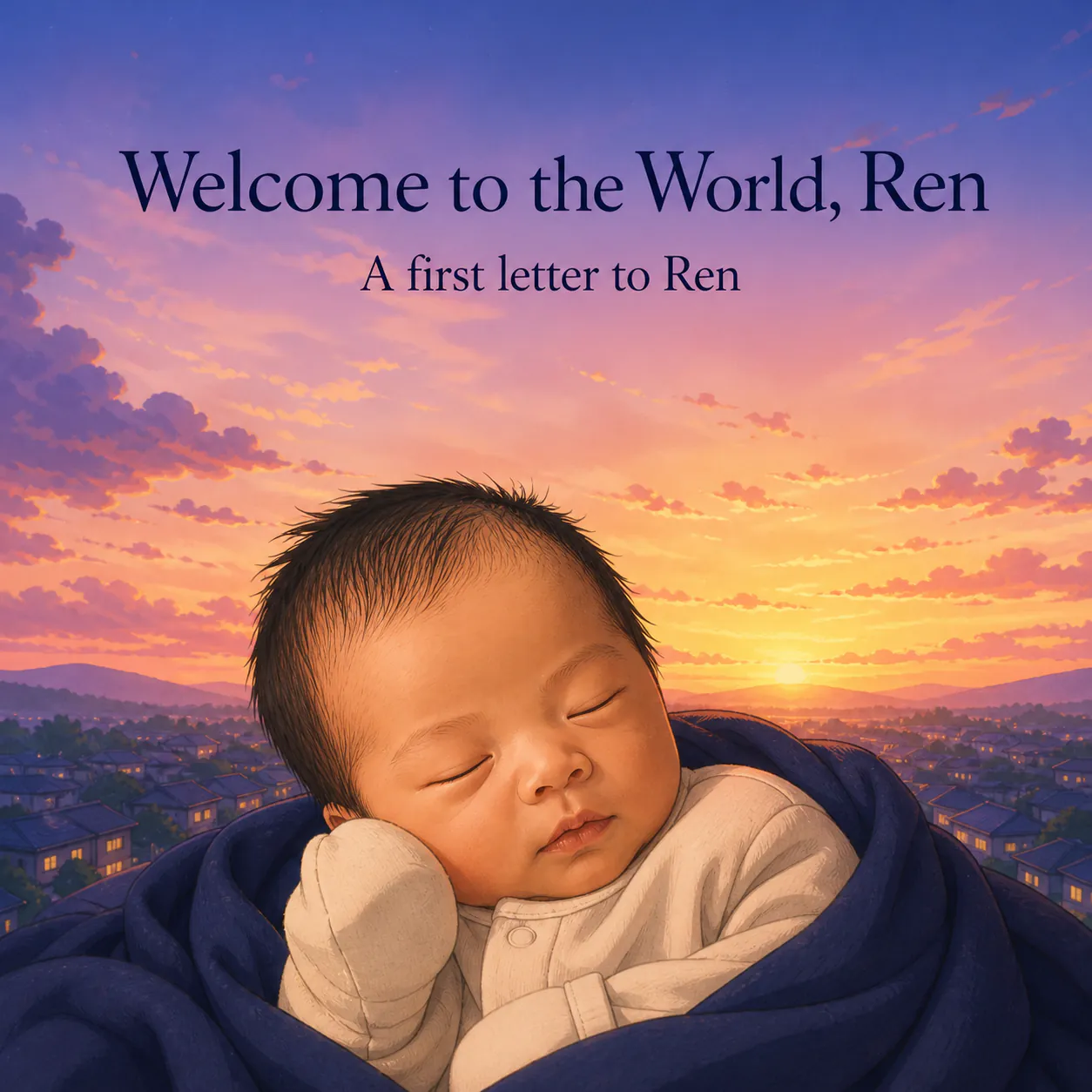 Personalized book cover for Welcome to the World — Anime in Anime illustration style