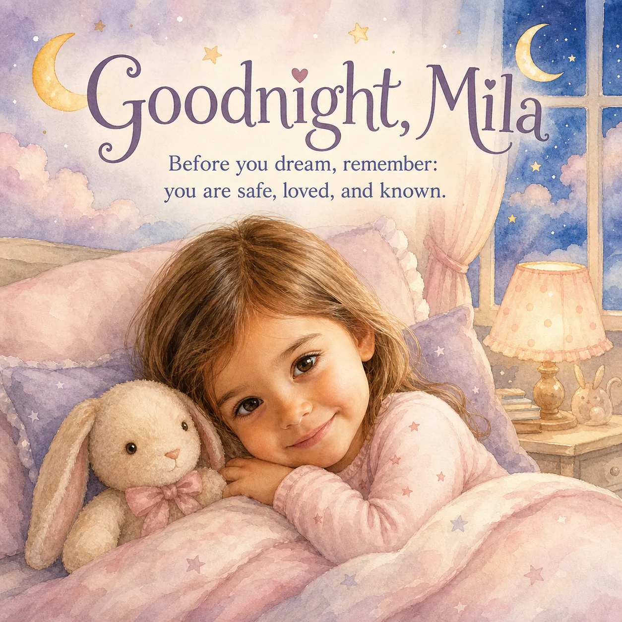 Personalized children's book cover for Goodnight in Watercolor style