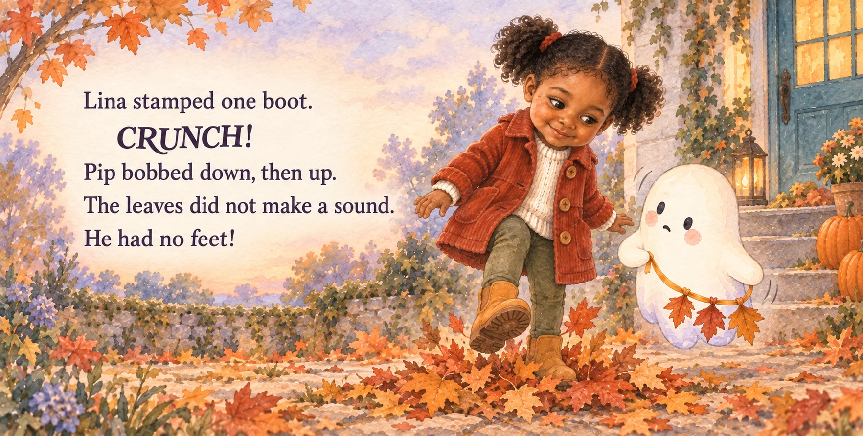 Personalized storybook inside spread 3 from The Friendly Ghost — Watercolor