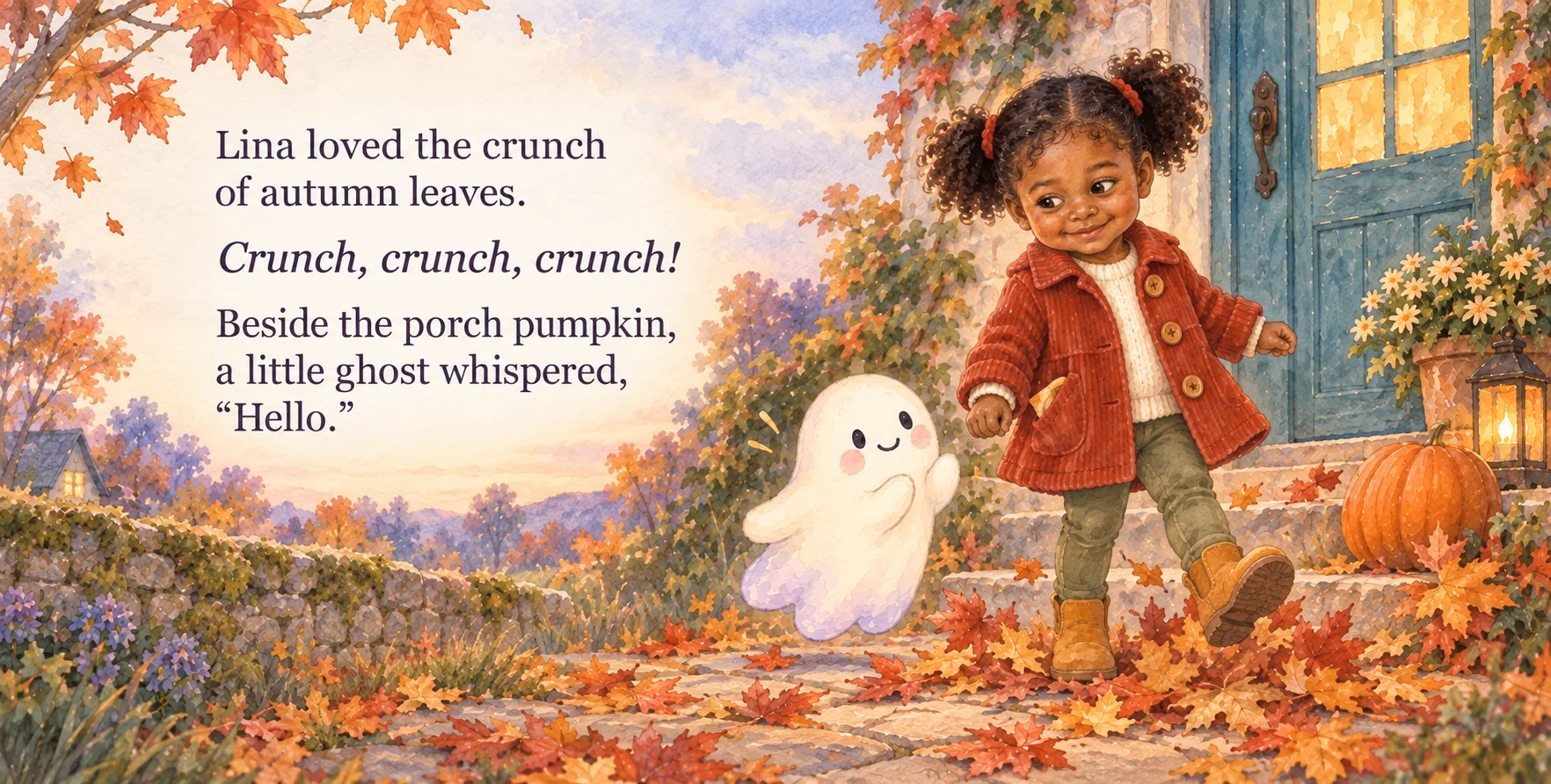 Personalized storybook inside spread 1 from The Friendly Ghost — Watercolor