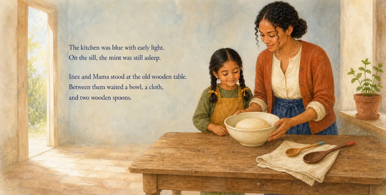Personalized storybook inside spread 1 from The Team-Up β watercolor