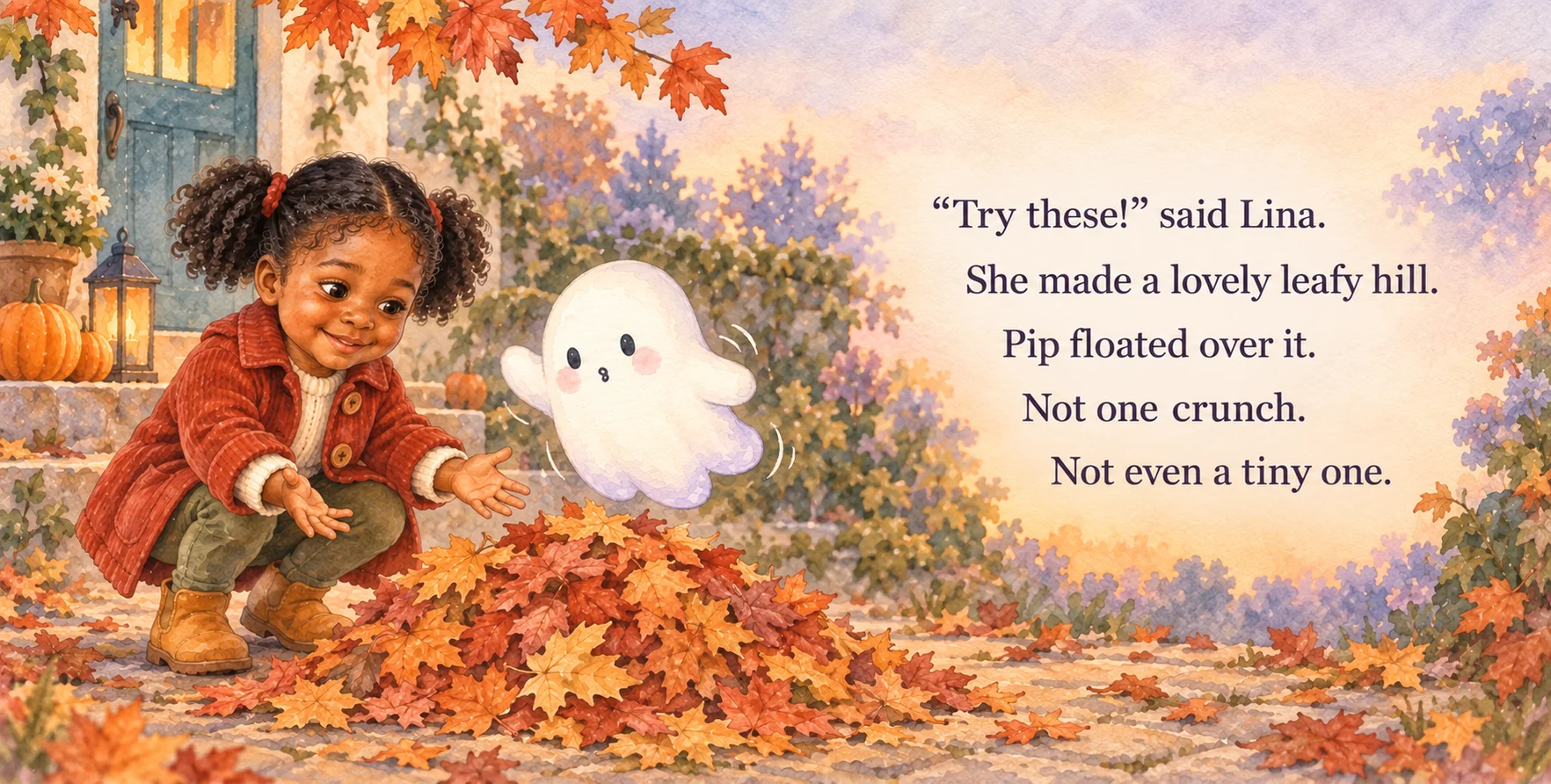 Personalized storybook inside spread 4 from The Friendly Ghost — Watercolor